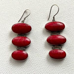 Genuine Sterling silver & red coral drop earnings
